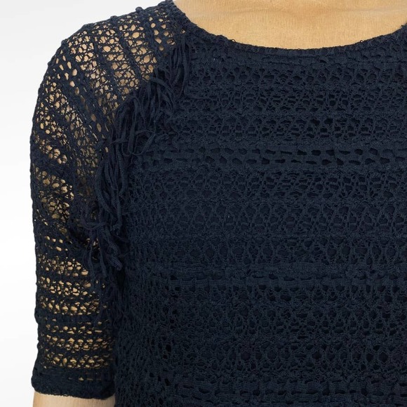 Nightcap by Carisa Rene Carmen Crochet and Fringed Shirt in Black Medium - Picture 4 of 11